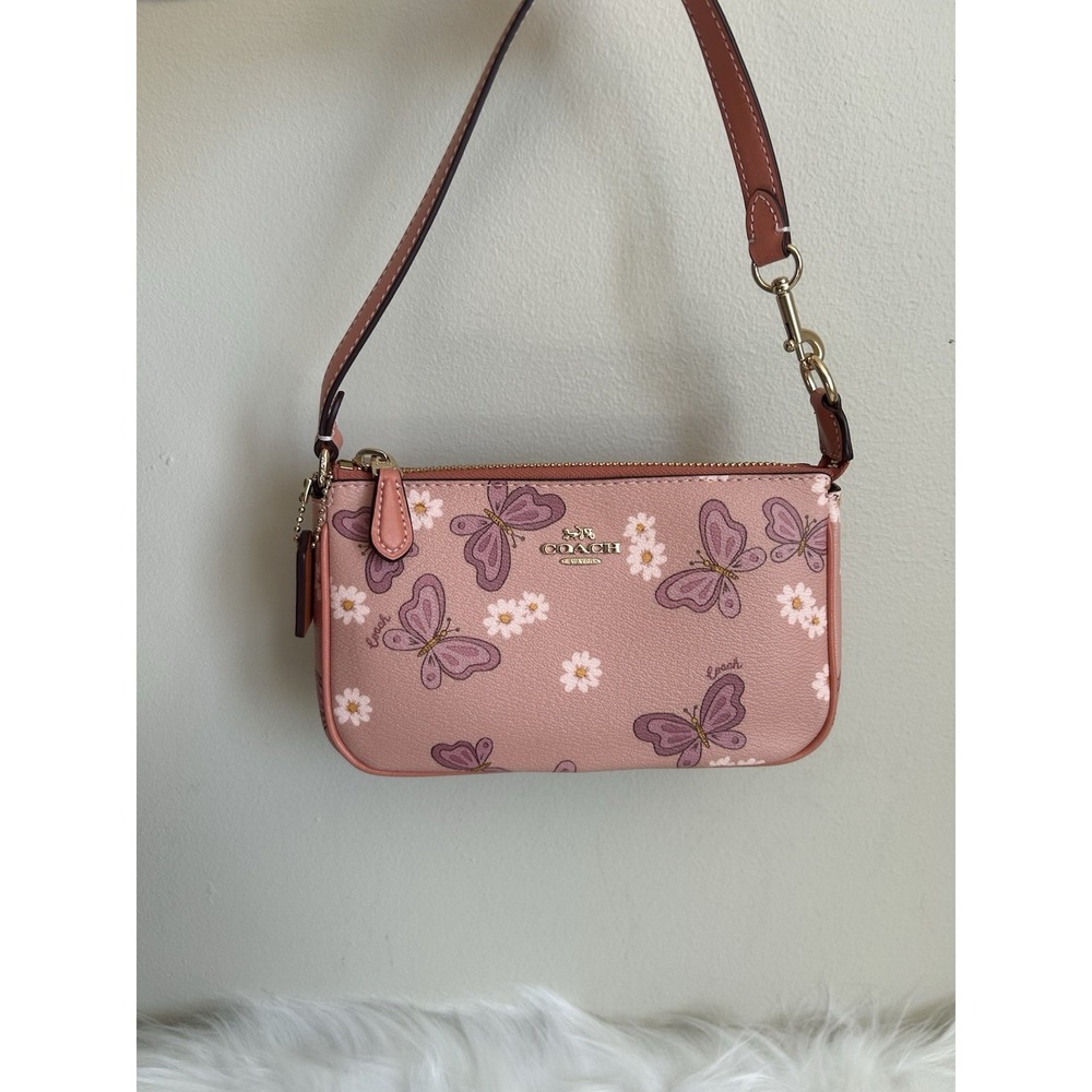 Coach Nolita 19 Pink Butterfly Daisy‎ Pebbled Leather Shoulder Bag Excellent
